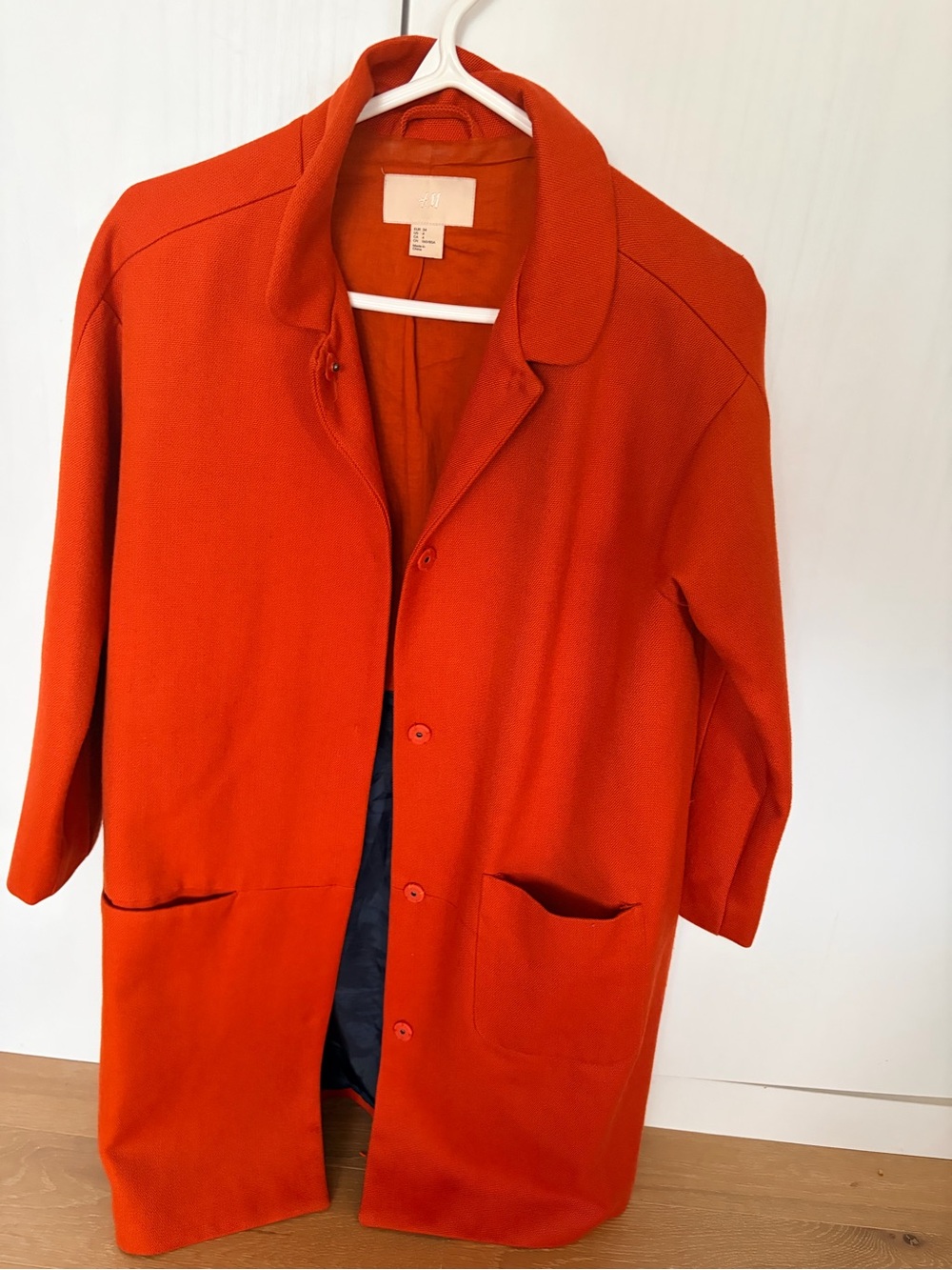 H&M Bold Orange Mid-Length Pea Coat